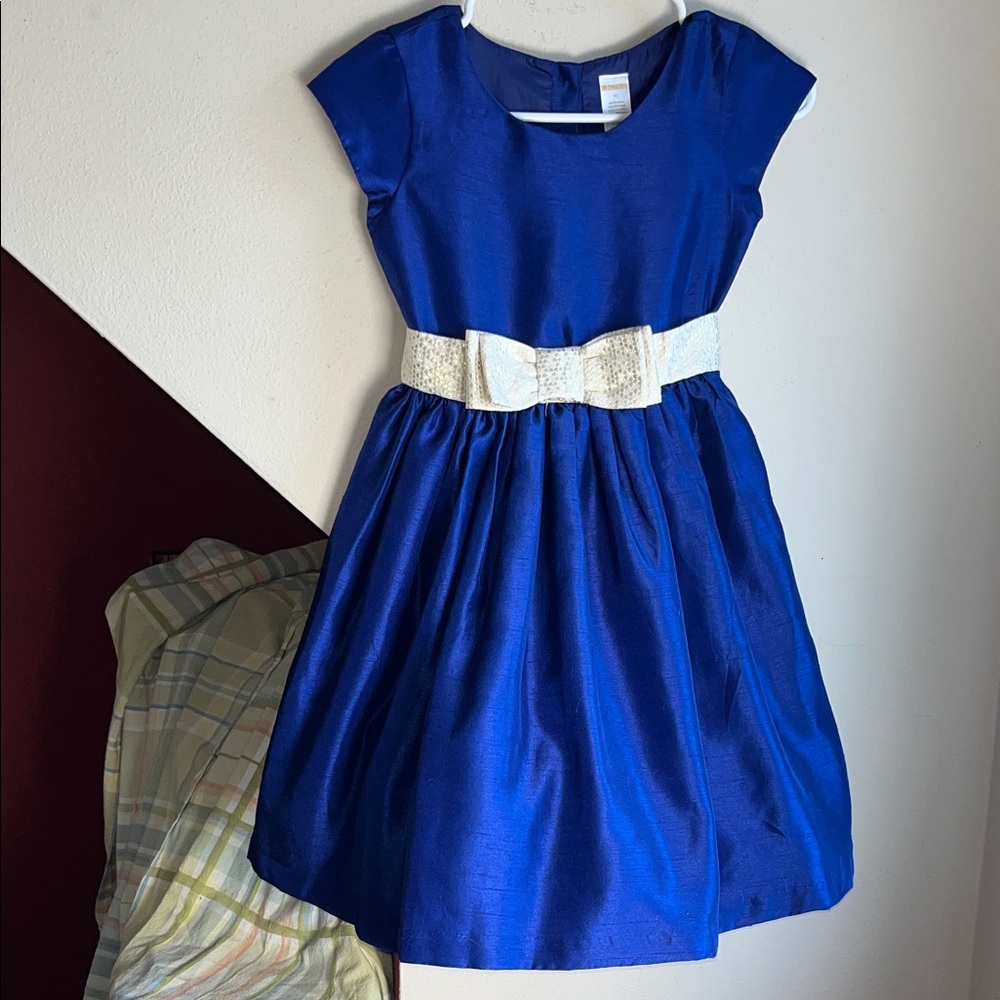 Elegant Cobalt‎ Blue Kids Formal Dress with White Bow 10
